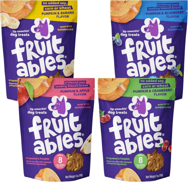 Fruitables Baked Dog Treats Variety 4 Pack (Pumpkin & Apple, Banana, Blueberry, Cranberry) - 7 oz (4 Pack)