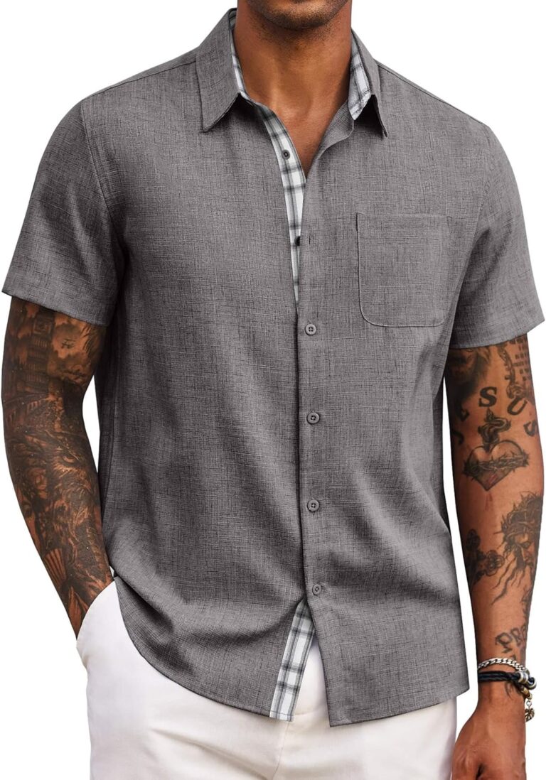 COOFANDY Men's Button Down Shirts Short Sleeve Casual Summer Beach Vacation Wedding Shirt with Pocket