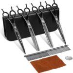 Dream Reach Dog Grooming Scissors - Professional 7.5 Inch Pet Scissors Sharp and Durable Shears Set Thinning, Chunker, Straight, Curved Shears and Comb for Dog Cat Pet, Black