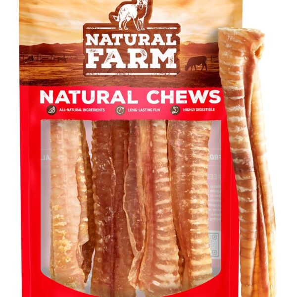 Natural Farm Beef Trachea (12 Inch, 8 Pack), 100% Beef Chews, Natural Glucosamine and Chondroitin for Joint & Hip Mobility, Bone Strength  Low Fat Crunchy & Crispy Treats for All Dogs