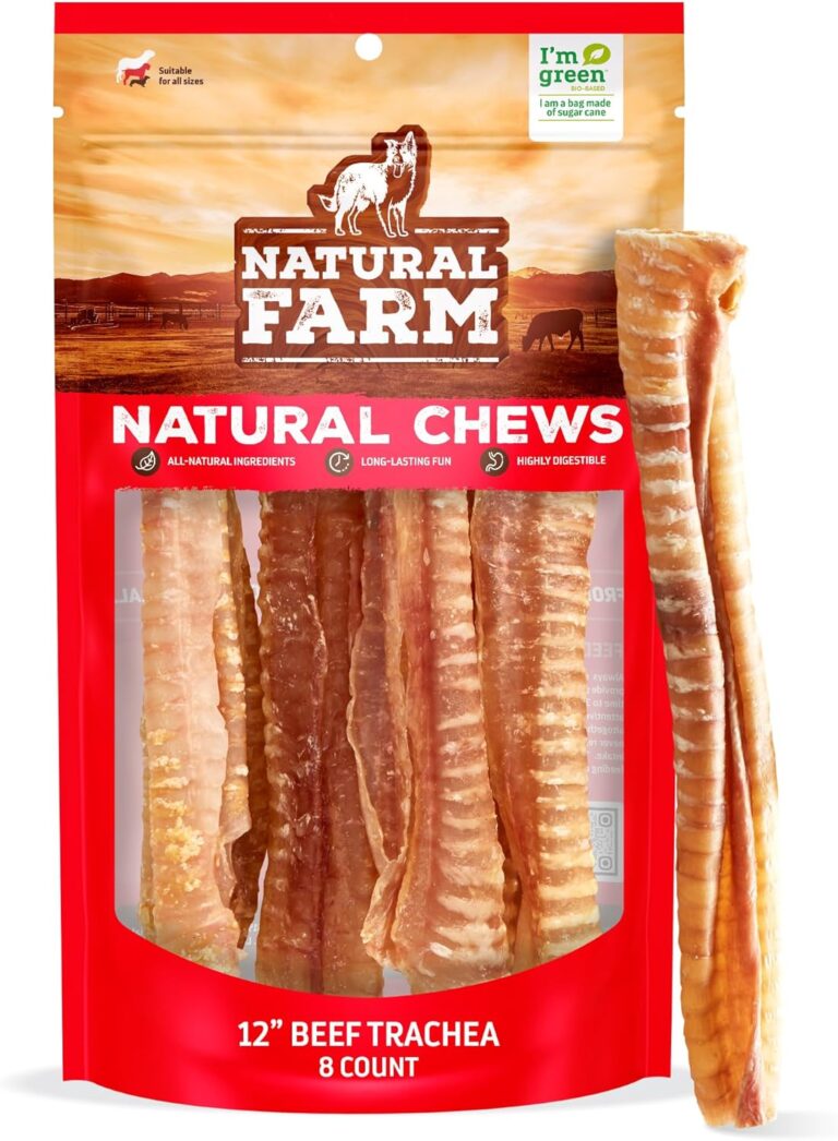 Natural Farm Beef Trachea (12 Inch, 8 Pack), 100% Beef Chews, Natural Glucosamine and Chondroitin for Joint & Hip Mobility, Bone Strength  Low Fat Crunchy & Crispy Treats for All Dogs