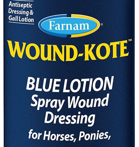 Farnam Wound-Kote Blue Lotion Spray Horse Wound Care for use on Horses and Dogs, Antiseptic Properties, for Minor Wounds, Cuts and Sores, 5 Oz