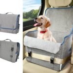 JESPET & GOOPAWS Dog Car Seat, Portable Dog Car Travel Bed with Clip-On Safety Leash, Briefcase Shape Waterproof Dog Booster Car Seat, Suitable for Pets Up to 25lbs