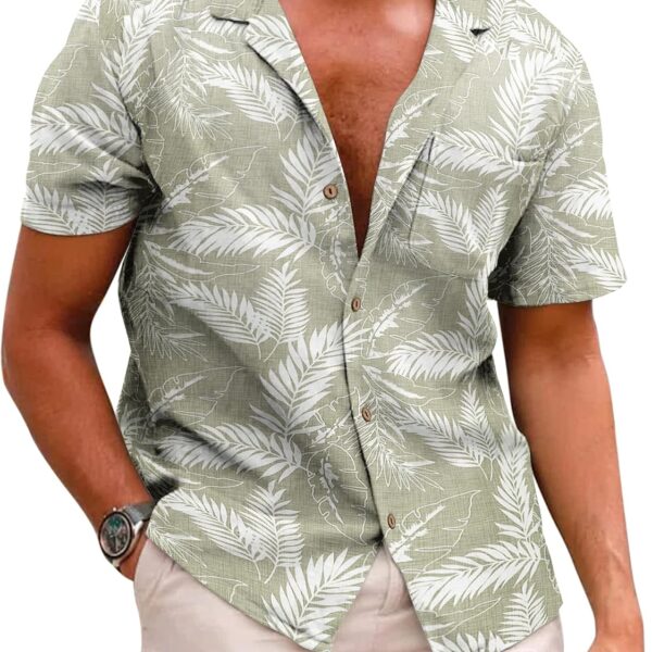 COOFANDY Mens Hawaiian Shirt Short Sleeve Buttoon Down Shirts Casual Tropical Floral Summer Linen Shirts