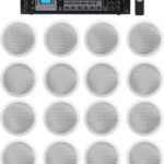 Rockville CCL6T Bundle: (16) 70V 6-in Commercial Ceiling Speakers, White, RCS180-6 180 Watt 6 Zone 70V Bluetooth Commercial Amplifier for Restaurant/Office, 17-Items