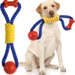 Aitmexcn Interactive Dog Rope Toys Tug of War, Tough Dog Toys for Large, Medium & Small Dogs, 100% Cotton Chew Toys for Boredom, Pull Ball Rope Teeth Cleaning