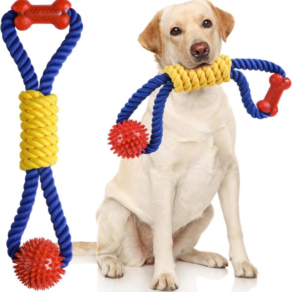 Aitmexcn Interactive Dog Rope Toys Tug of War, Tough Dog Toys for Large, Medium & Small Dogs, 100% Cotton Chew Toys for Boredom, Pull Ball Rope Teeth Cleaning
