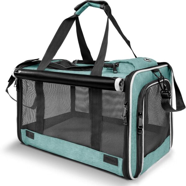 GAPZER Small Dog Carrier for Puppy Yorkshire Softshell Car Transport Chihuahua Carry Cage 18-inch Collapsible Doggie Vet Visit Crate Easy Load Roomy Pet Carrier Bag Kennel Dog Essentials Teal