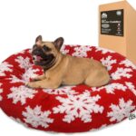Ridge Creek Round Couch Dog Bed for Pets (Snowflake Christmas Edition) Shredded Memory Foam Fill Base with Supportive Rounded Bolsters  Holiday Red/White (30 x 30 inch - Medium)