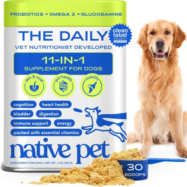 Native Pet Dog Vitamins & Supplements - 11-in-1 Vitamin Powder for Dog Food Topper - Collagen, Glucosamine, Probiotics, Omega & More- Supports Healthy Gut, Mobility & Overall Health - 30 Scoops