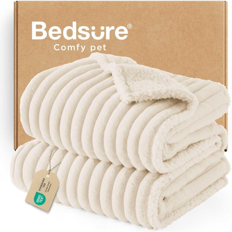 Bedsure Waterproof Dog Blankets for Large Dogs - Soft Puppy Cat Blanket Corduroy Fleece for Couch Protector Washable, Cozy Calming Reversible Furniture Protection for Pet,40"x50", Cream