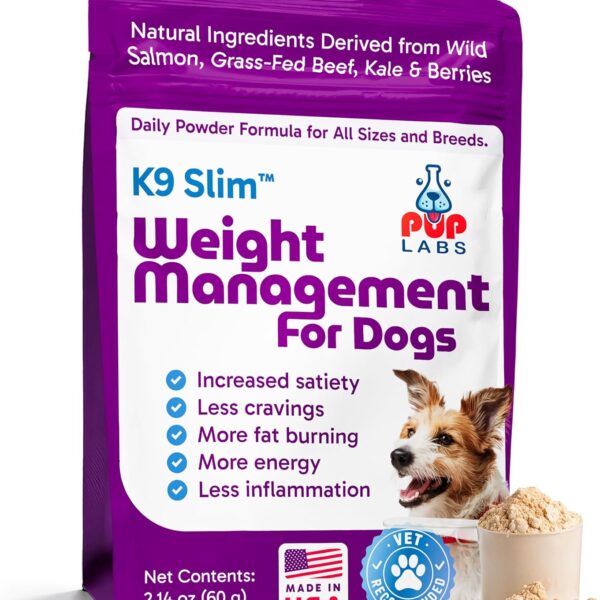 K9 Slim Dog Weight Loss Supplement, Natural Weight Management Dog Food Topper for Less Cravings, More Fat Burning and Energy, 2.14 oz Bag