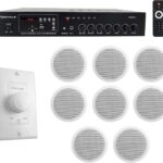 Rockville Commercial Audio Bundle: RCS80-1 60W 70V Bluetooth Amplifier, (8) CCL6T White 6" Ceiling Speakers, VOL70100 100W Wall Volume Control, 10-Items