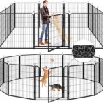 Kfvigoho Dog Playpen Outdoor Extra Wide 12 Piece Panels Heavy Duty Anti-Rust Coating-Strengthened Dog Fence 40" Height with Doors Portable for RV Camping Yard, Total 32FT, 79 Sq.ft, Snowy Black