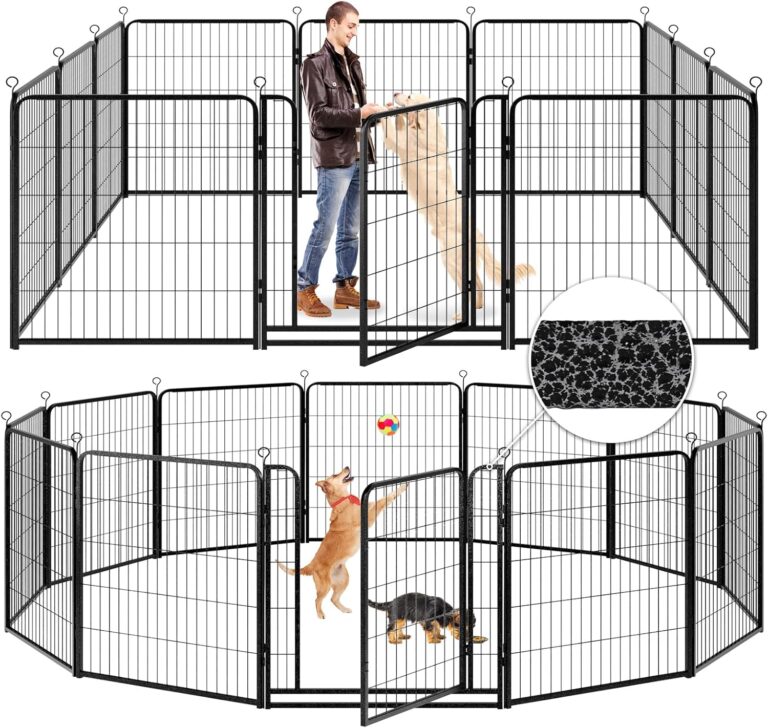Kfvigoho Dog Playpen Outdoor Extra Wide 12 Piece Panels Heavy Duty Anti-Rust Coating-Strengthened Dog Fence 40" Height with Doors Portable for RV Camping Yard, Total 32FT, 79 Sq.ft, Snowy Black
