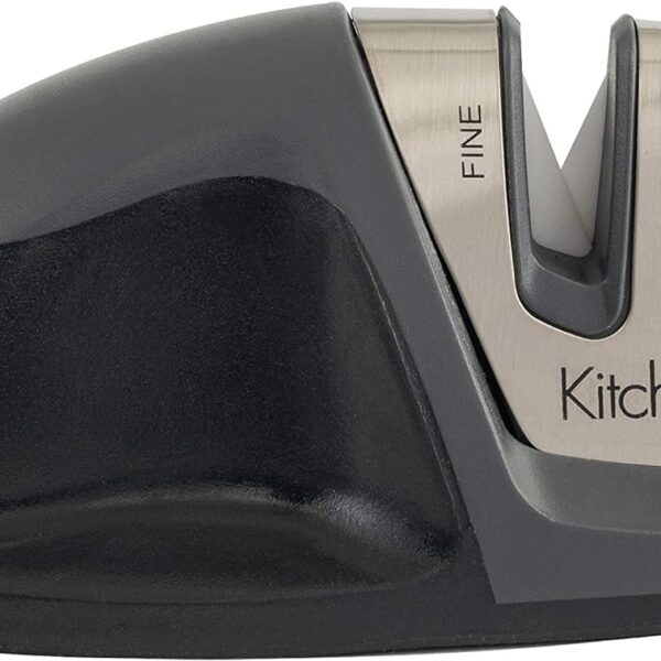 KitchenIQ 50825 | Diamond Deluxe Edge Grip 2-Stage Knife Sharpener | Black | Coarse & Fine Sharpeners | Compact for Easy Storage | Non-Slip Base | Soft Grip Rubber Handle | Straight & Serrated Knives