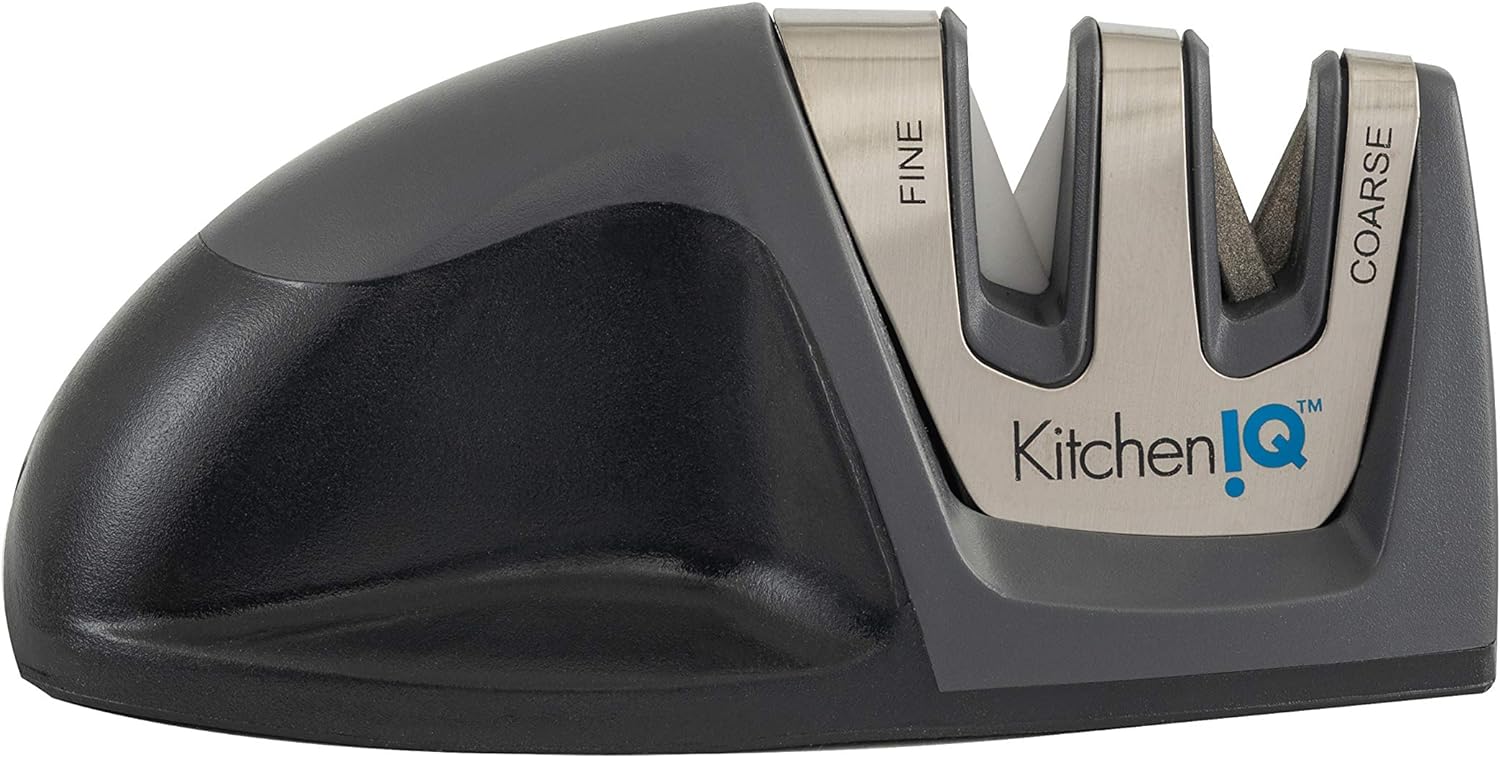 KitchenIQ 50825 | Diamond Deluxe Edge Grip 2-Stage Knife Sharpener | Black | Coarse & Fine Sharpeners | Compact for Easy Storage | Non-Slip Base | Soft Grip Rubber Handle | Straight & Serrated Knives KitchenIQ 50825 | Diamond Deluxe Edge Grip 2-Stage Knife Sharpener | Black | Coarse & Fine Sharpeners | Compact for Easy Storage | Non-Slip Base | Soft Grip Rubber Handle | Straight & Serrated Knives