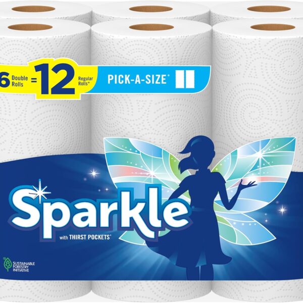 Sparkle Pick-A-Size Paper Towels, 6 Double Rolls (660 Sheets Total) - Strong 2-Ply Towels for Kitchen Cleanup and Everyday Messes
