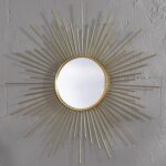 24'' Large Gold Sunburst Mirror, Metal Starburst Mirrors, Mid-Century Modern Sun Mirror Wall Decor for Living Room, Bedroom, Bathroom, Hallway, and Entryway