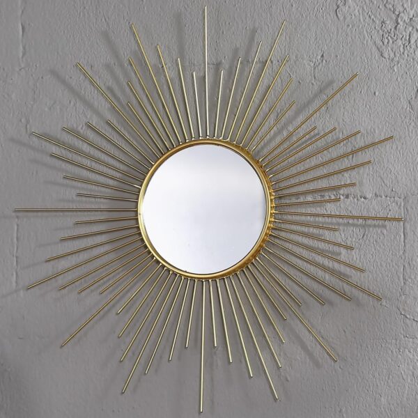 24'' Large Gold Sunburst Mirror, Metal Starburst Mirrors, Mid-Century Modern Sun Mirror Wall Decor for Living Room, Bedroom, Bathroom, Hallway, and Entryway