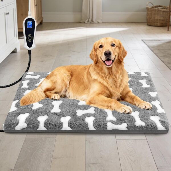 Bestio Extra Large Dog Heating Pad,47x30 in Heated Dog Bed with Constant Heat & Auto ModesMET&UL Certified Pet Heating Pad with Soothing Warmth,Chew-Resistant Cord,Waterproof Washable Cover-Gray
