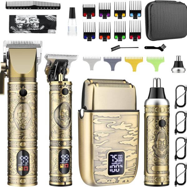 GSKY Hair Clippers for Men Professional, Beard Trimmer Kits & Sets, Cordless Mens Hair Trimmer, Electric Shavers, Haircutting Machine with LED Display, for Barber