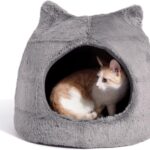 Best Friends by Sheri Meow Hut Fur Dome Pet Bed  Covered Cat Cave for Cats & Small Dogs up to 15 lbs, Faux Fur Hideaway with Water-Resistant Bottom, Machine Washable, Gray