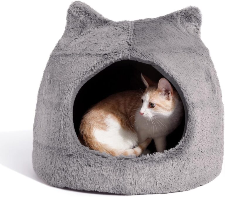 Best Friends by Sheri Meow Hut Fur Dome Pet Bed  Covered Cat Cave for Cats & Small Dogs up to 15 lbs, Faux Fur Hideaway with Water-Resistant Bottom, Machine Washable, Gray