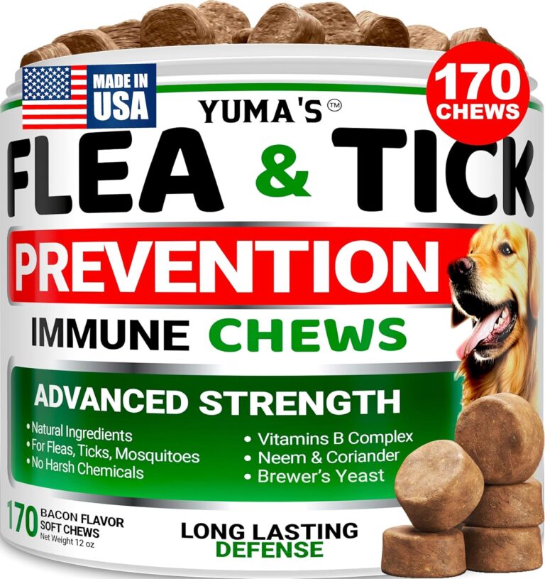 Flea and Tick Prevention for Dogs Chewables - 170 Treats - Natural Dog Flea and Tick Treatment Chewable Supplement - Oral Pills - All Breeds & Ages - Soft Chews - Made in USA - Bacon Flavor