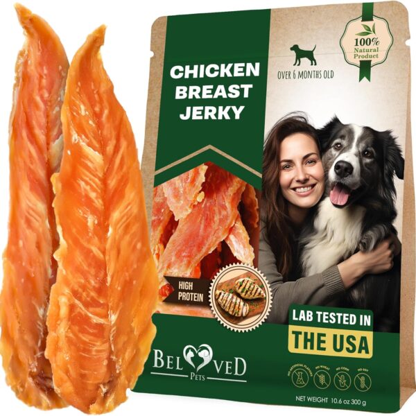 Beloved Pets Dog Treats Chicken Jerky 10.6 Oz  Healthy Chews for Large, Medium & Small Breeds  Pet Natural Training Snacks Strips  Grain Free & Human Grade Meat  Rawhide Free Puppy Treats