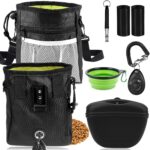 JIURUN Dog Treat Pouch for Pet Training - Dog Treat Bag (Black) - Dog Training Kit, Dog Clicker for Training, Silicone Treat Bag, 2-in-1 Whistle Clicker, Collapsible Dog Bowl, 2 Dog Poop Bag
