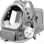 Expandable Cat Backpack Carrier, Breathable Cat Bubble Backpack for Kitty & Small Dog up to 18lbs, Large Space Cat Carrier Backpack, Foldable Airline Approved Carrier for Travel (Gray)