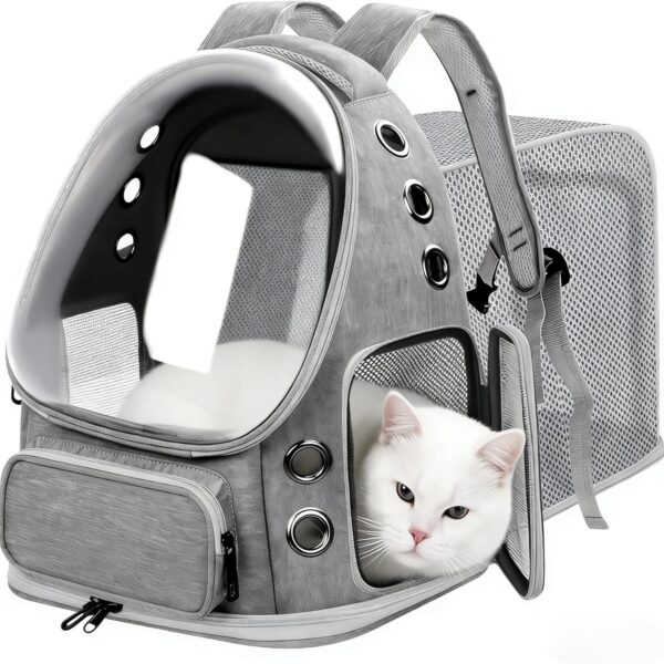 Expandable Cat Backpack Carrier, Breathable Cat Bubble Backpack for Kitty & Small Dog up to 18lbs, Large Space Cat Carrier Backpack, Foldable Airline Approved Carrier for Travel (Gray)