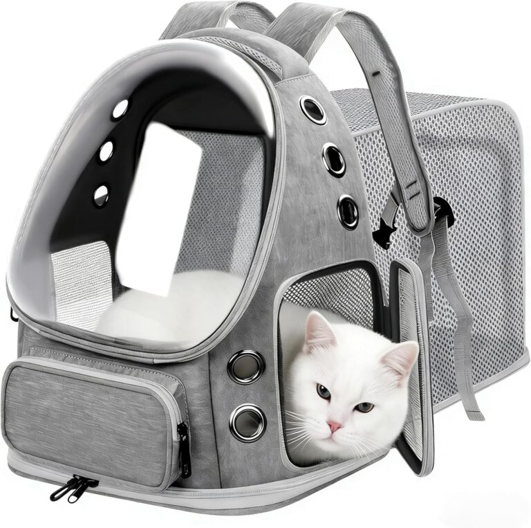 Expandable Cat Backpack Carrier, Breathable Cat Bubble Backpack for Kitty & Small Dog up to 18lbs, Large Space Cat Carrier Backpack, Foldable Airline Approved Carrier for Travel (Gray)