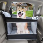 Dog Car Seat Large Medium Size Dog, Back Seat Extender for Dogs with Hard Bottom, Waterproof Fabric, Breathable Mesh Sides, Adjustable Seat Belt Leash, Carseat for Dogs with Non-Slip Bottom Grey