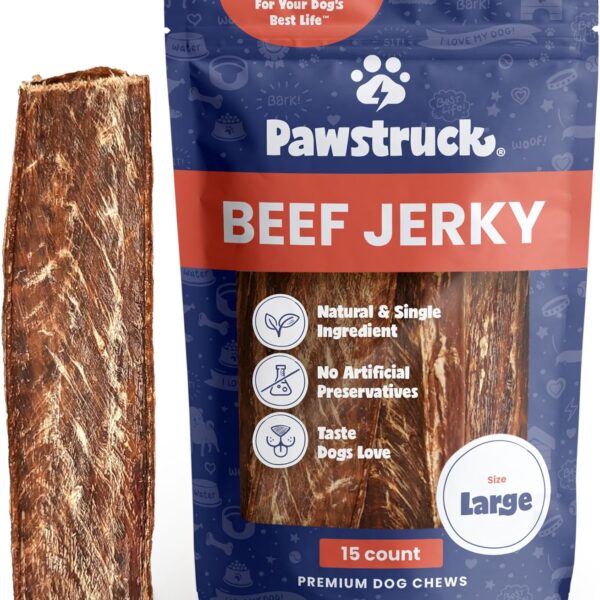 Pawstruck Premium Beef Jerky Dog Treat Chews, Large 10" Strips  Supports Hip & Joint Health, Rich in Glucosamine & Chondroitin, No Added Preservatives  15 Count