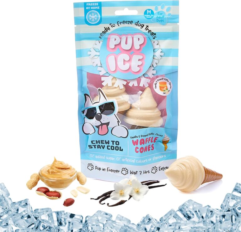 SPOT Pup Ice- Ready to Freeze at Home Dog Treats-Edible Chews for Medium Breed Dogs & Puppies with Real Chicken to Keep Your Pup Cool Year Round, Waffle Cone Vanilla and Peanut Flavor, 2pcs
