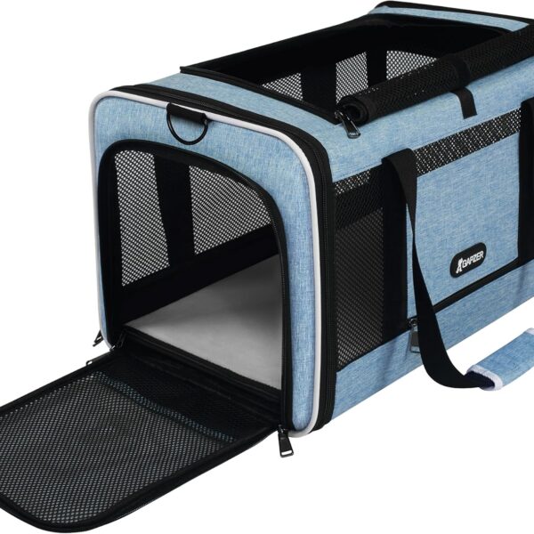GAPZER Cat Carrier 18 x 11 x 11 Top Loading Soft-Sided Pet Travel Bag Over 15lbs, Portable Small Dog Puppy Car Crate 10 lbs, Chihuahua Kennel Carry Case, Kitty Cloth Cage Medium Cat Under 25 Blue