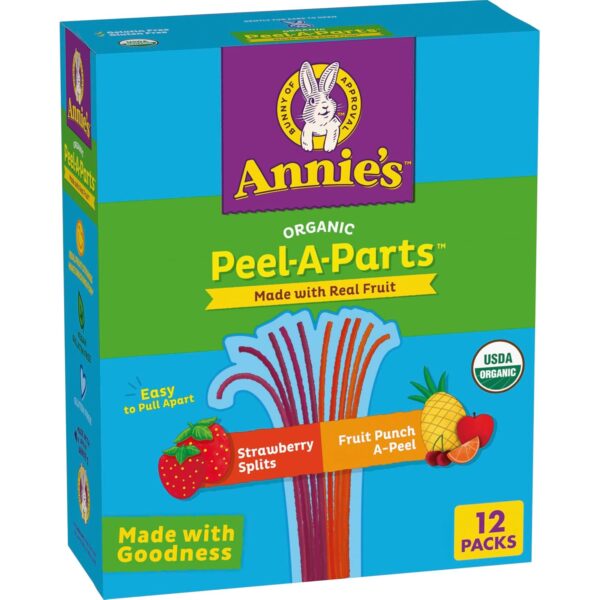 Annie's Organic Fruit Peel-A-Parts Fruit Flavored Snacks, Strawberry and Fruit Punch, Gluten Free, Vegan, Variety Pack, 12 Count, 6.7 oz