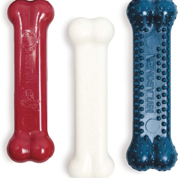 Nylabone Original Bone Power Chew Toy Value Pack for Dogs, Durable Dog Toys for Aggressive Chewers, Long Lasting Chicken, Bacon, and Peanut Butter Flavor, Small Dogs - Up to 25 Ibs, 3 Pack