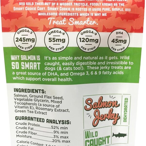 Smart Cookie Salmon Jerky Dog Treats - DHA & Omega Strips for Dogs & Puppies with Allergies, Sensitive Stomachs with Wild Caught Alaskan Salmon- Dehydrated, Grain Free, Made in USA - 3oz Bag Pack of 1