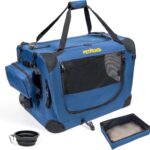 Portable Collapsible Dog, Cat Carrier with Litter Box, Soft Pet Carrier 24x16x16, Foldable Bowl, Detachable Pouch, Removable Mat, for Large Cats & Small Dogs