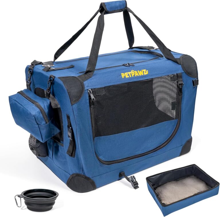 Portable Collapsible Dog, Cat Carrier with Litter Box, Soft Pet Carrier 24x16x16, Foldable Bowl, Detachable Pouch, Removable Mat, for Large Cats & Small Dogs