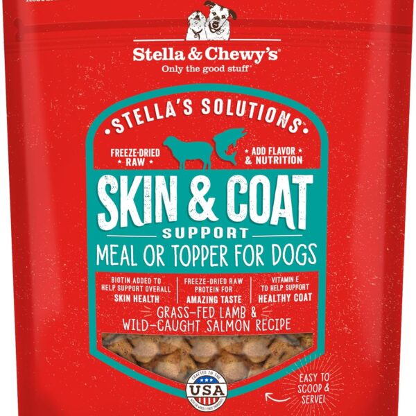 Stella & Chewy's Stellas Solutions Skin & Coat Boost Grass-Fed Lamb & Wild-Caught Salmon Dinner Morsels Freeze-Dried Raw, Protein Rich, Grain Free Dog Food 4.25 oz Bag
