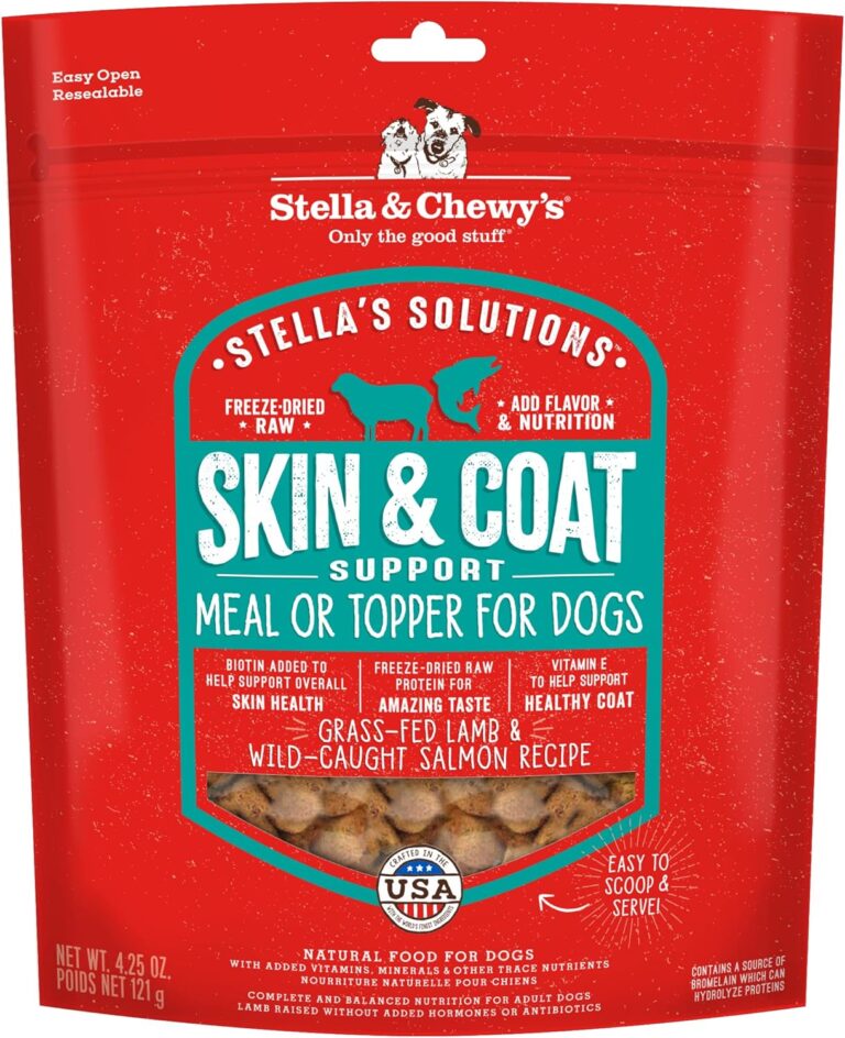 Stella & Chewy's  Stellas Solutions Skin & Coat Boost  Grass-Fed Lamb & Wild-Caught Salmon Dinner Morsels  Freeze-Dried Raw, Protein Rich, Grain Free Dog Food  4.25 oz Bag