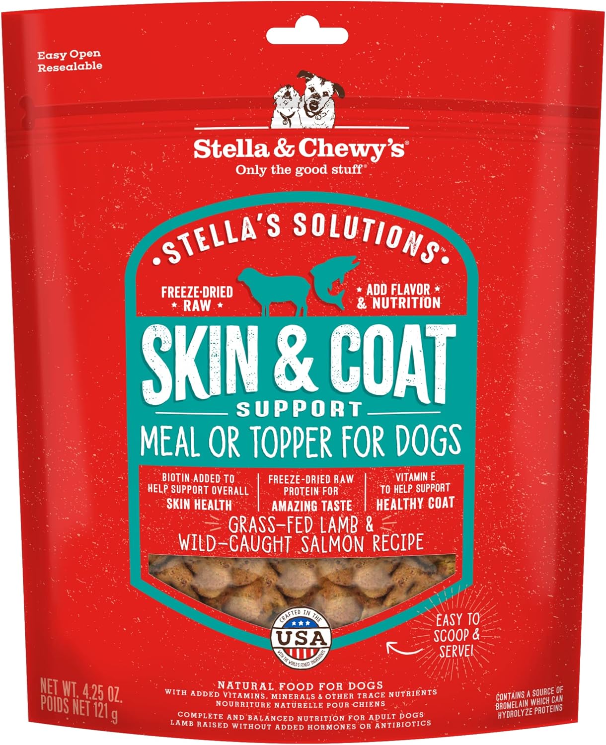 Stella & Chewy's Stellas Solutions Skin & Coat Boost Grass-Fed Lamb & Wild-Caught Salmon Dinner Morsels Freeze-Dried Raw, Protein Rich, Grain Free Dog Food 4.25 oz Bag Stella & Chewy's Stellas Solutions Skin & Coat Boost Grass-Fed Lamb & Wild-Caught Salmon Dinner Morsels Freeze-Dried Raw, Protein Rich, Grain Free Dog Food 4.25 oz Bag