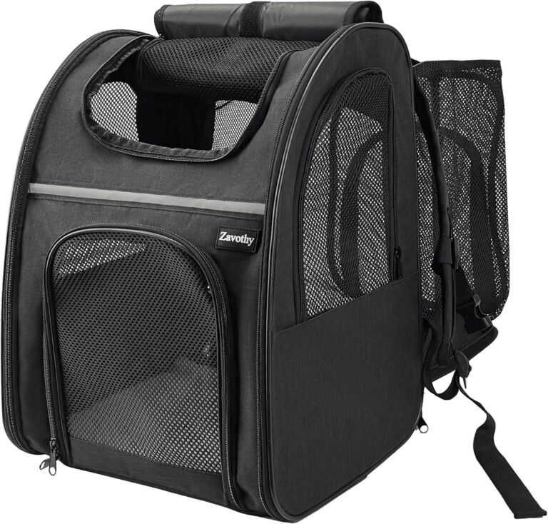 Zavothy Expandable Pet Backpack Carrier for Small Cats & Dogs, Airline Approved Travel Bag with Mesh Windows, Expandable Space, Padded Bottom, Foldable Design Black