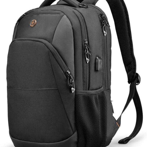 Swissdigital Design Travel Laptop Backpack, College Laptops Backpack with USB Charging Port for Men and Women Fits 16 Inch Notebook, Black | SD1670-01