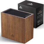 ENOKING XXL Acacia Wood Knife Holder  Large Universal Knife Block with Blade-Protecting Slots, Holds 26+ Knives, Scissors, and Sharpening Rods, Space-Saving Kitchen Storage Organizer