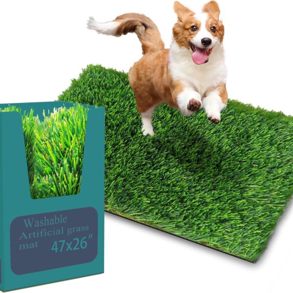 2026 pheromone Washable Artificial Grass Dog Potty Pad - Fake Grass Pee Pad, Reusable Indoor/Outdoor Puppy Training Mat for Dogs & Small Pets (47x26(Pack of 1))